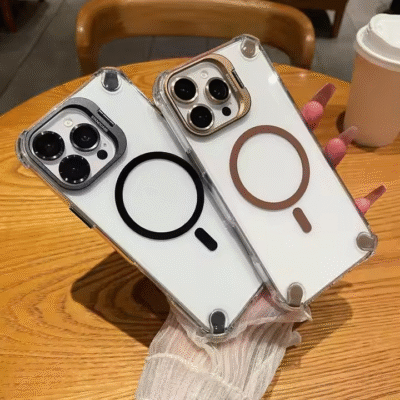 Transparent Acrylic Magnetic Phone Case with Glass Protector for iPhone
